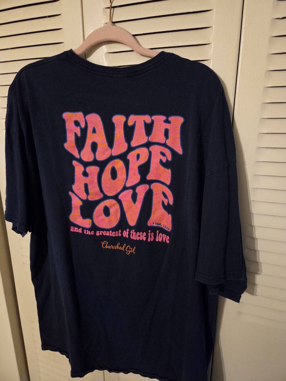 Cherished Girl Women's Navy 'Faith Hope Love' Short Sleeve Tee